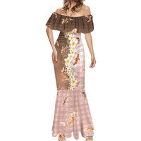 Hawaii And Japan Mermaid Dress Plumeria Lei With Koi Fish Beige LT05 - Polynesian Pride
