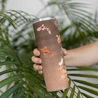 Hawaii And Japan Skinny Tumbler Plumeria Lei With Koi Fish Beige LT05 - Polynesian Pride