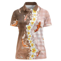 Hawaii And Japan Women Polo Shirt Plumeria Lei With Koi Fish Beige LT05 Female Beige - Polynesian Pride