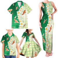 Hawaii And Japan Family Matching Tank Maxi Dress and Hawaiian Shirt Plumeria Lei With Koi Fish Green LT05 - Polynesian Pride
