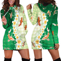 Hawaii And Japan Hoodie Dress Plumeria Lei With Koi Fish Green LT05 - Polynesian Pride