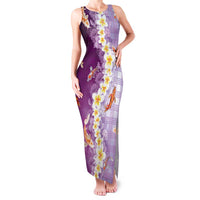 Hawaii And Japan Family Matching Tank Maxi Dress and Hawaiian Shirt Plumeria Lei With Koi Fish Purple LT05 Mom's Dress Purple - Polynesian Pride