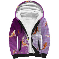 Hawaii And Japan Sherpa Hoodie Plumeria Lei With Koi Fish Purple LT05 Unisex Purple - Polynesian Pride
