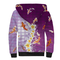 Hawaii And Japan Sherpa Hoodie Plumeria Lei With Koi Fish Purple LT05 - Polynesian Pride
