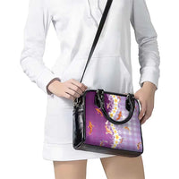Hawaii And Japan Shoulder Handbag Plumeria Lei With Koi Fish Purple - Polynesian Pride