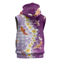 Hawaii And Japan Sleeveless Hoodie Plumeria Lei With Koi Fish Purple LT05 - Polynesian Pride