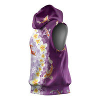 Hawaii And Japan Sleeveless Hoodie Plumeria Lei With Koi Fish Purple LT05 - Polynesian Pride
