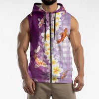 Hawaii And Japan Sleeveless Zip Hoodie Plumeria Lei With Koi Fish Purple LT05 - Polynesian Pride