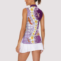 Hawaii And Japan Women Sleeveless Polo Shirt Plumeria Lei With Koi Fish Purple LT05 - Polynesian Pride