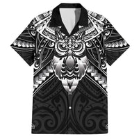 New Zealand Morepork Family Matching Off The Shoulder Long Sleeve Dress and Hawaiian Shirt Maori Pattern Black LT05 Dad's Shirt - Short Sleeve Black - Polynesian Pride
