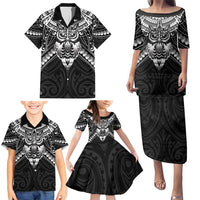 New Zealand Morepork Family Matching Puletasi and Hawaiian Shirt Maori Pattern Black LT05 - Polynesian Pride