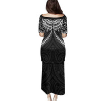 New Zealand Morepork Family Matching Puletasi and Hawaiian Shirt Maori Pattern Black LT05 - Polynesian Pride