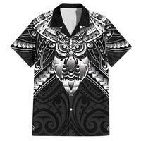 New Zealand Morepork Family Matching Tank Maxi Dress and Hawaiian Shirt Maori Pattern Black LT05 Dad's Shirt - Short Sleeve Black - Polynesian Pride
