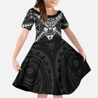 New Zealand Morepork Kid Short Sleeve Dress Maori Pattern Black