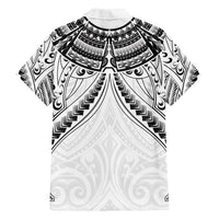 New Zealand Morepork Family Matching Off Shoulder Maxi Dress and Hawaiian Shirt Maori Pattern White LT05 - Polynesian Pride