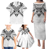New Zealand Morepork Family Matching Puletasi and Hawaiian Shirt Maori Pattern White LT05 - Polynesian Pride