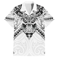 New Zealand Morepork Family Matching Short Sleeve Bodycon Dress and Hawaiian Shirt Maori Pattern White LT05 Dad's Shirt - Short Sleeve White - Polynesian Pride