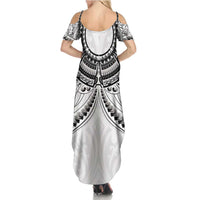 New Zealand Morepork Family Matching Summer Maxi Dress and Hawaiian Shirt Maori Pattern White LT05 - Polynesian Pride