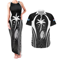 Custom Fiji Rugby Couples Matching Tank Maxi Dress and Hawaiian Shirt Fijian Warrior Black LT05 Black - Polynesian Pride
