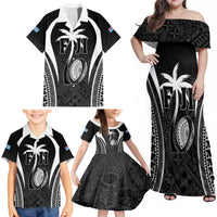Custom Fiji Rugby Family Matching Off Shoulder Maxi Dress and Hawaiian Shirt Fijian Warrior Black LT05 - Polynesian Pride