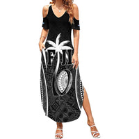 Custom Fiji Rugby Family Matching Summer Maxi Dress and Hawaiian Shirt Fijian Warrior Black LT05 Mom's Dress Black - Polynesian Pride