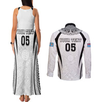 Custom Fiji Rugby Couples Matching Tank Maxi Dress and Long Sleeve Button Shirt Fijian Warrior White LT05 - Polynesian Pride