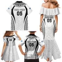 Custom Fiji Rugby Family Matching Mermaid Dress and Hawaiian Shirt Fijian Warrior White LT05 - Polynesian Pride