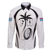 Custom Fiji Rugby Family Matching Off Shoulder Maxi Dress and Hawaiian Shirt Fijian Warrior White LT05 Dad's Shirt - Long Sleeve White - Polynesian Pride