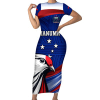Custom Samoa Rugby Family Matching Short Sleeve Bodycon Dress and Hawaiian Shirt Manuma Ptilinopus Perousii LT05 Mom's Dress Blue - Polynesian Pride