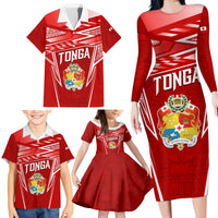 Custom Tonga Rugby Family Matching Long Sleeve Bodycon Dress and Hawaiian Shirt Kupesi Ngatu Pattern LT05 - Polynesian Pride
