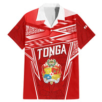 Custom Tonga Rugby Family Matching Mermaid Dress and Hawaiian Shirt Kupesi Ngatu Pattern LT05 Dad's Shirt - Short Sleeve Red - Polynesian Pride