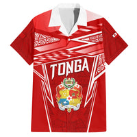 Custom Tonga Rugby Family Matching Short Sleeve Bodycon Dress and Hawaiian Shirt Kupesi Ngatu Pattern LT05 Dad's Shirt - Short Sleeve Red - Polynesian Pride