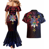 Haiti Philippines Couples Matching Mermaid Dress and Hawaiian Shirt Haitian Coat Of Arms With Filipino Sun LT05 - Polynesian Pride