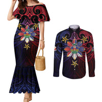 Haiti Philippines Couples Matching Mermaid Dress and Long Sleeve Button Shirt Haitian Coat Of Arms With Filipino Sun LT05 Black - Polynesian Pride