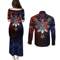 Haiti Philippines Couples Matching Puletasi and Long Sleeve Button Shirt Haitian Coat Of Arms With Filipino Sun LT05 - Polynesian Pride