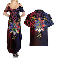 Haiti Philippines Couples Matching Summer Maxi Dress and Hawaiian Shirt Haitian Coat Of Arms With Filipino Sun LT05 - Polynesian Pride