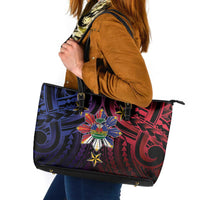 Haiti Philippines Leather Tote Bag Haitian Coat Of Arms With Filipino Sun LT05 Black - Polynesian Pride