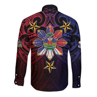 Haiti Philippines Long Sleeve Button Shirt Haitian Coat Of Arms With Filipino Sun