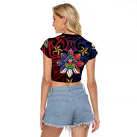Haiti Philippines Raglan Cropped T Shirt Haitian Coat Of Arms With Filipino Sun LT05 - Polynesian Pride