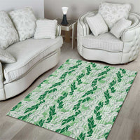 Hawaii Ti Leaf Maile Tuberose Lei Area Rug With Hanalei Leaf Green