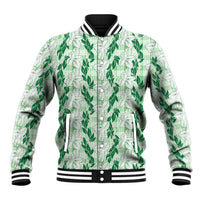 Hawaii Ti Leaf Maile Tuberose Lei Baseball Jacket With Hanalei Leaf Green