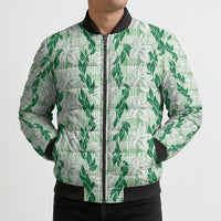 Hawaii Ti Leaf Maile Tuberose Lei Bomber Puffer Jacket With Hanalei Leaf Green