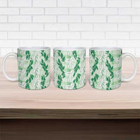 Hawaii Ti Leaf Maile Tuberose Lei Ceramic Mug With Hanalei Leaf Green
