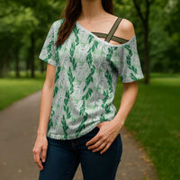 Hawaii Ti Leaf Maile Tuberose Lei Cross Shoulder Shirt With Hanalei Leaf Green