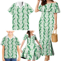 Hawaii Ti Leaf Maile Tuberose Lei Family Matching Mermaid Dress and Hawaiian Shirt With Hanalei Leaf Green LT05 - Polynesian Pride