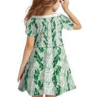 Hawaii Ti Leaf Maile Tuberose Lei Family Matching Off Shoulder Maxi Dress and Hawaiian Shirt With Hanalei Leaf Green LT05 - Polynesian Pride