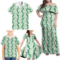 Hawaii Ti Leaf Maile Tuberose Lei Family Matching Off Shoulder Maxi Dress and Hawaiian Shirt With Hanalei Leaf Green LT05 - Polynesian Pride