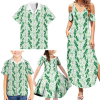 Hawaii Ti Leaf Maile Tuberose Lei Family Matching Summer Maxi Dress and Hawaiian Shirt With Hanalei Leaf Green LT05 - Polynesian Pride