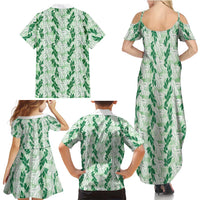 Hawaii Ti Leaf Maile Tuberose Lei Family Matching Summer Maxi Dress and Hawaiian Shirt With Hanalei Leaf Green LT05 - Polynesian Pride