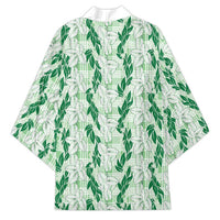 Hawaii Ti Leaf Maile Tuberose Lei Kimono With Hanalei Leaf Green